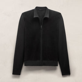 Ultrafine Cashmere Suede Front Zip Cardigan in Black | James Perse Los Angeles
