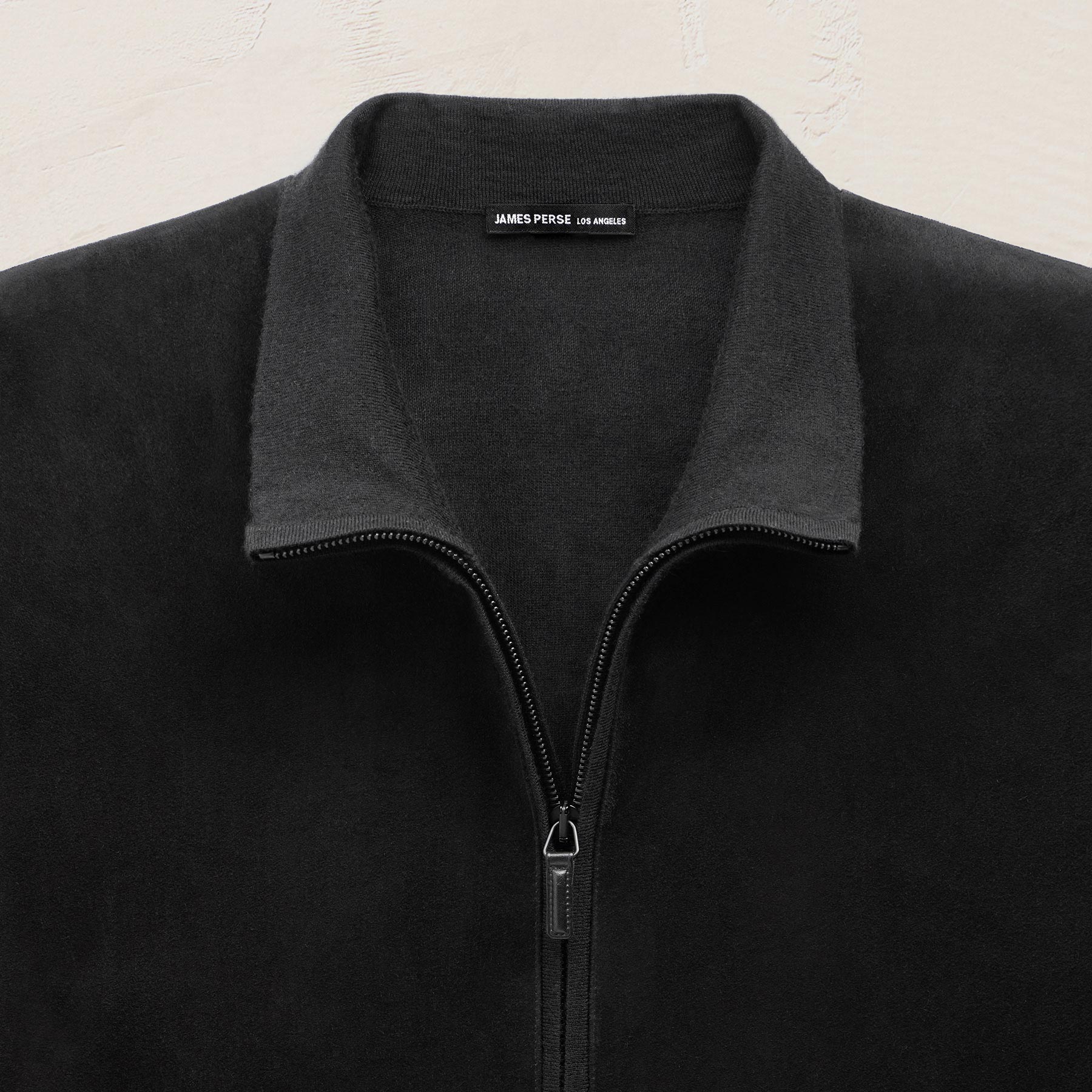 Ultrafine Cashmere Suede Front Zip Cardigan in Black | James Perse Los Angeles