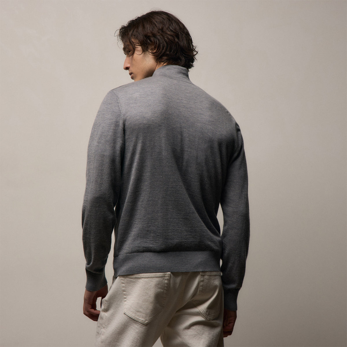 Ultrafine Cashmere Suede Front Zip Cardigan In Heather Grey | James Perse Los Angeles