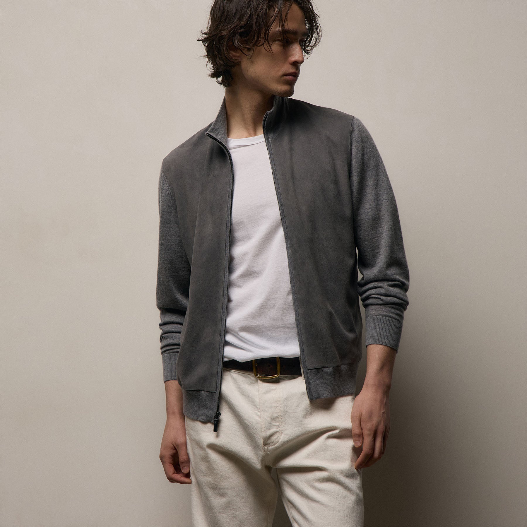 Ultrafine Cashmere Suede Front Zip Cardigan from James Perse - $1,395