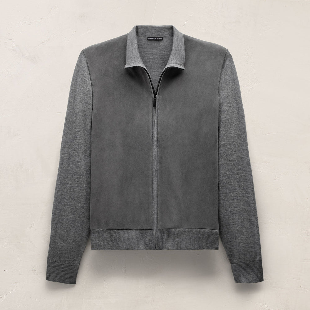 Ultrafine Cashmere Suede Front Zip Cardigan in Heather Grey | James Perse Los Angeles