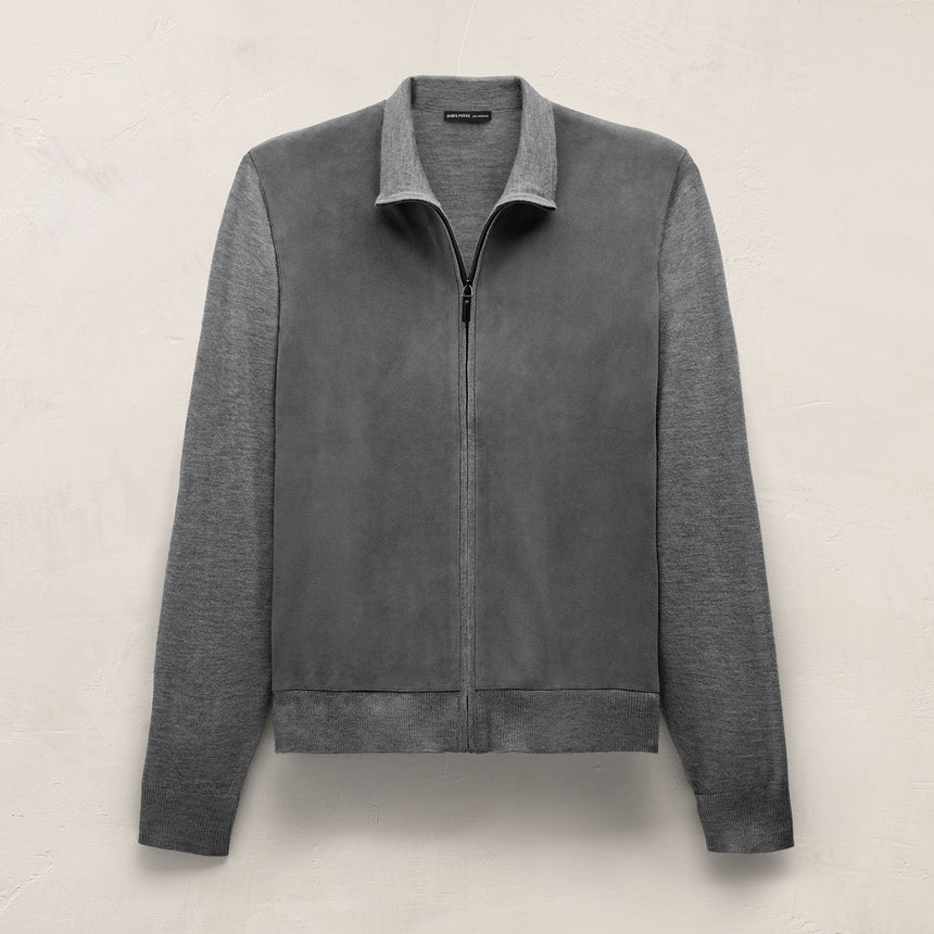 Ultrafine Cashmere Suede Front Zip Cardigan in Heather Grey | James Perse Los Angeles