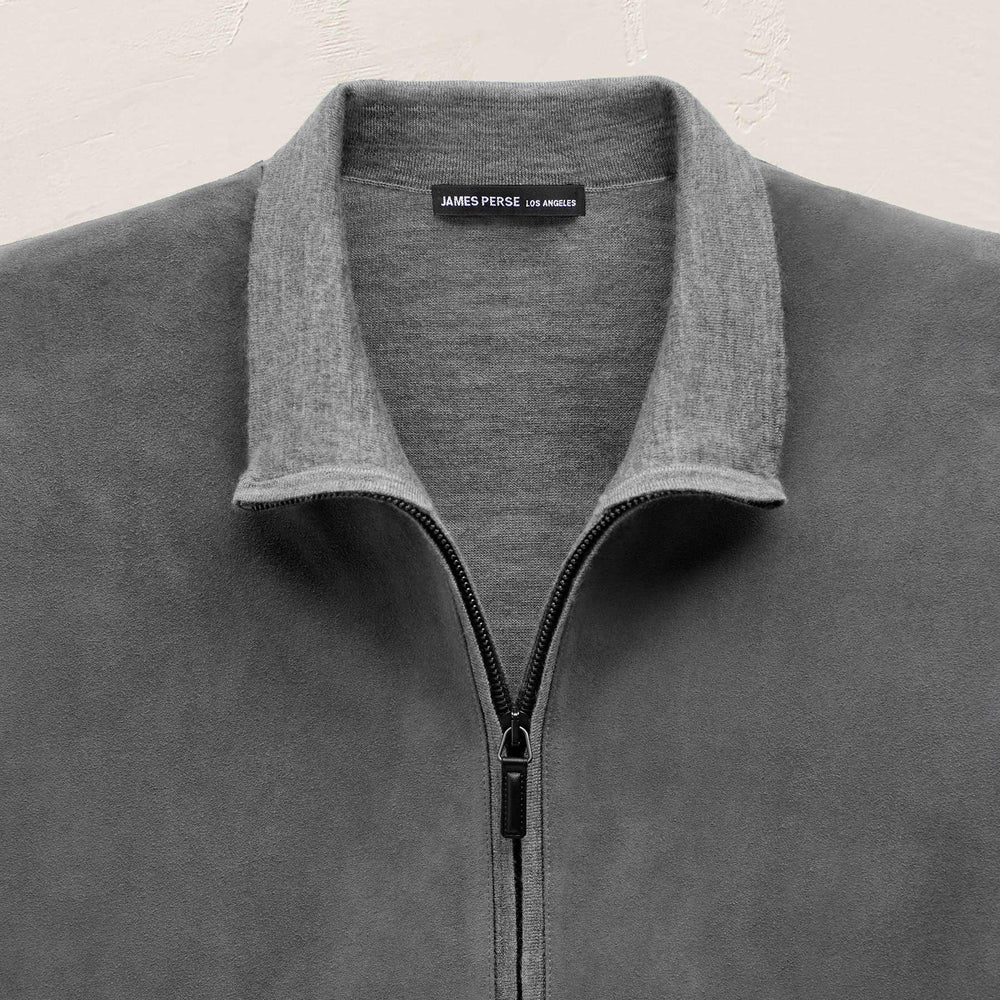 Ultrafine Cashmere Suede Front Zip Cardigan in Heather Grey | James Perse Los Angeles