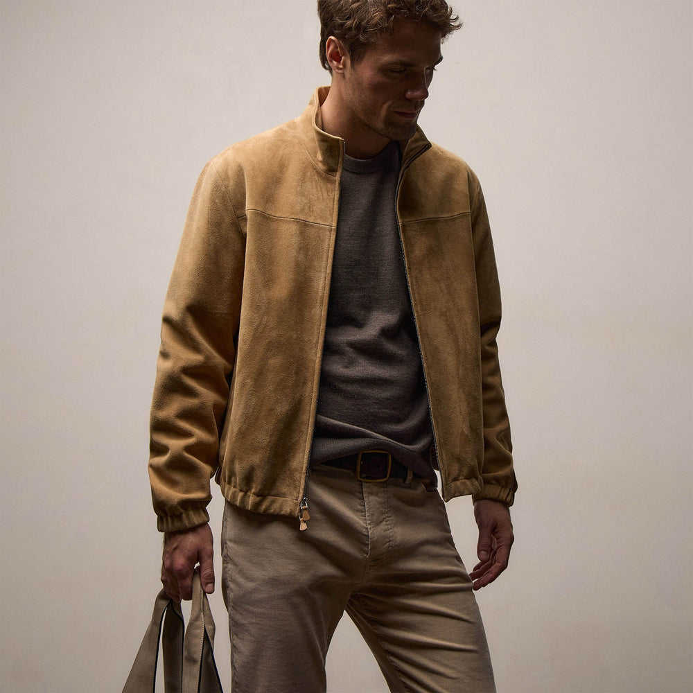 Suede Bomber Jacket in Sand | James Perse Los Angeles FLAT