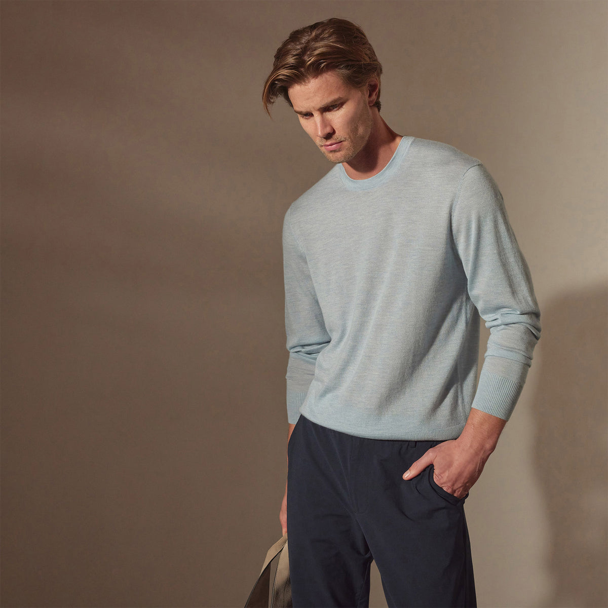 Lightweight Fine Gauge Cashmere Crew in Open Sky | James Perse Los Angeles