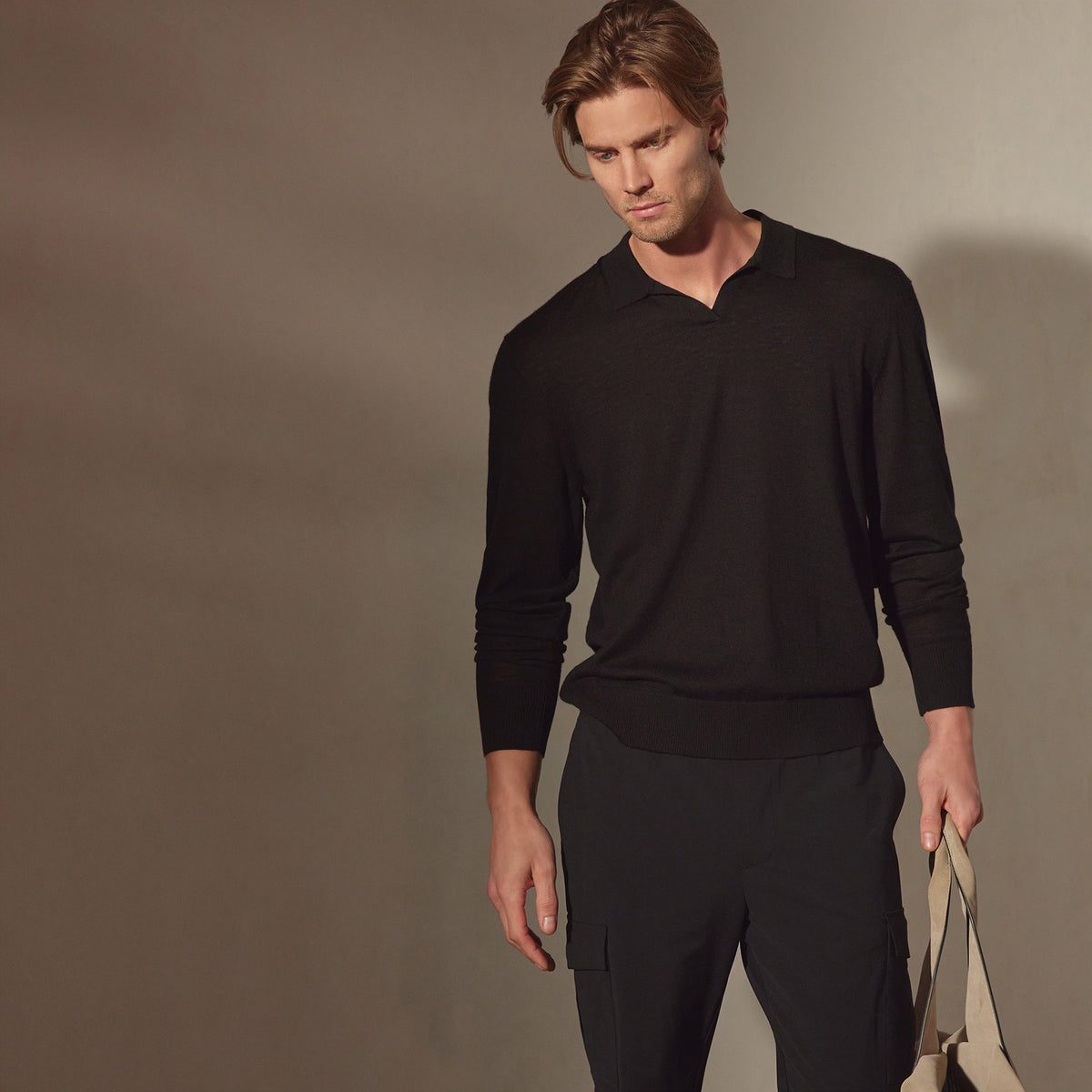 Lightweight Fine Gauge Cashmere Polo in Black | James Perse Los Angeles