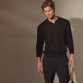 Lightweight Fine Gauge Cashmere Polo in Black | James Perse Los Angeles