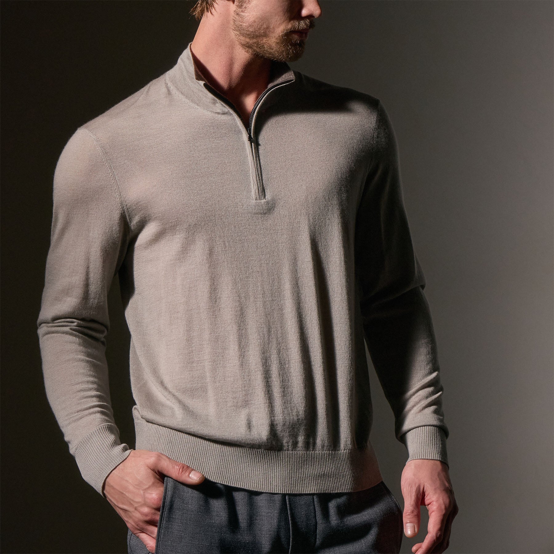 Ultrafine Cashmere Half Zip - Concrete | James Perse Los Angeles