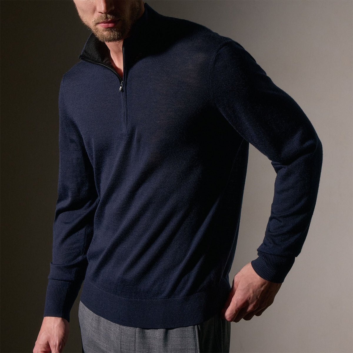 Ultra Fine Cashmere Half Zip in Dark Navy | James Perse Los Angeles