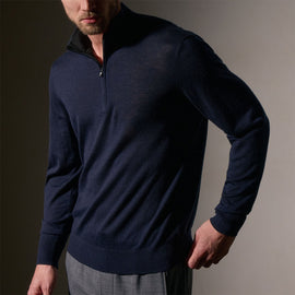 Ultra Fine Cashmere Half Zip in Dark Navy | James Perse Los Angeles