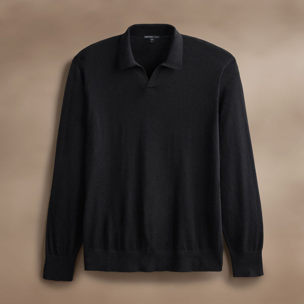 Ultra Fine Cashmere Open Polo in Black | James Perse Los Angeles