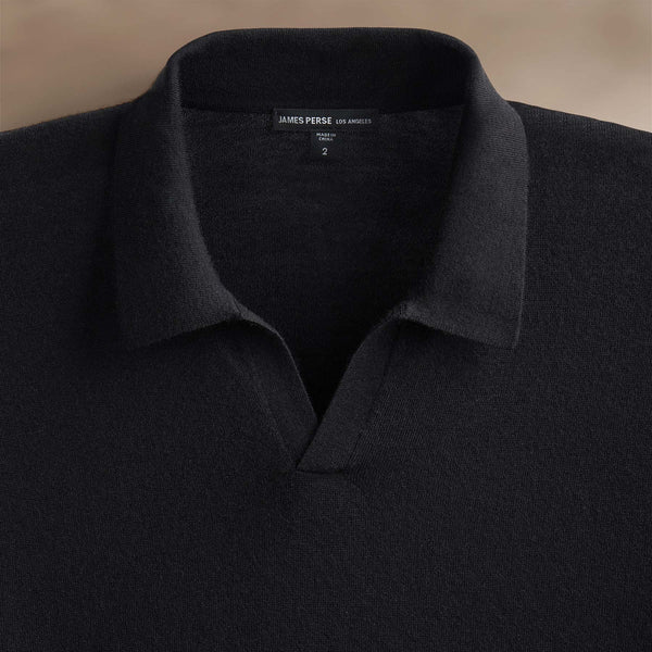 Ultra Fine Cashmere Open Polo in Black | James Perse Los Angeles