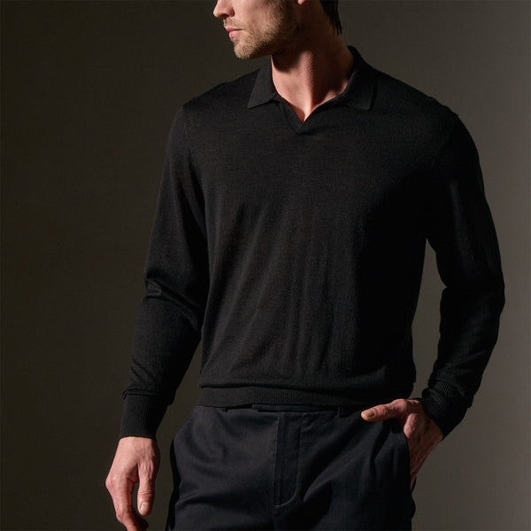 Ultra Fine Cashmere Open Polo in Black | James Perse Los Angeles