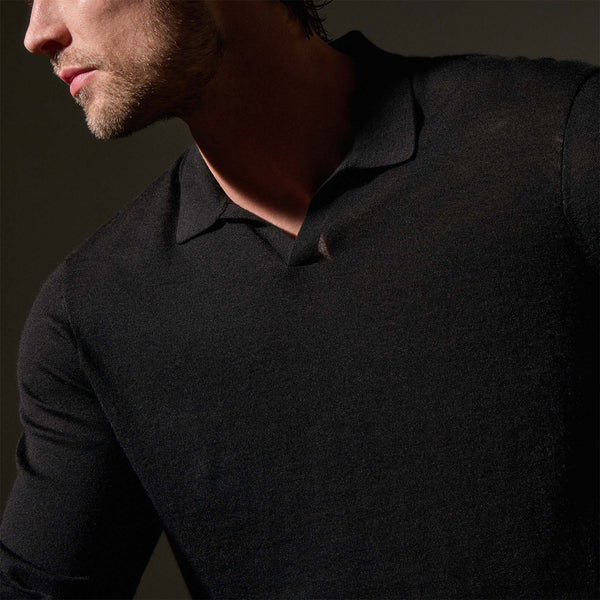 Ultra Fine Cashmere Open Polo in Black | James Perse Los Angeles