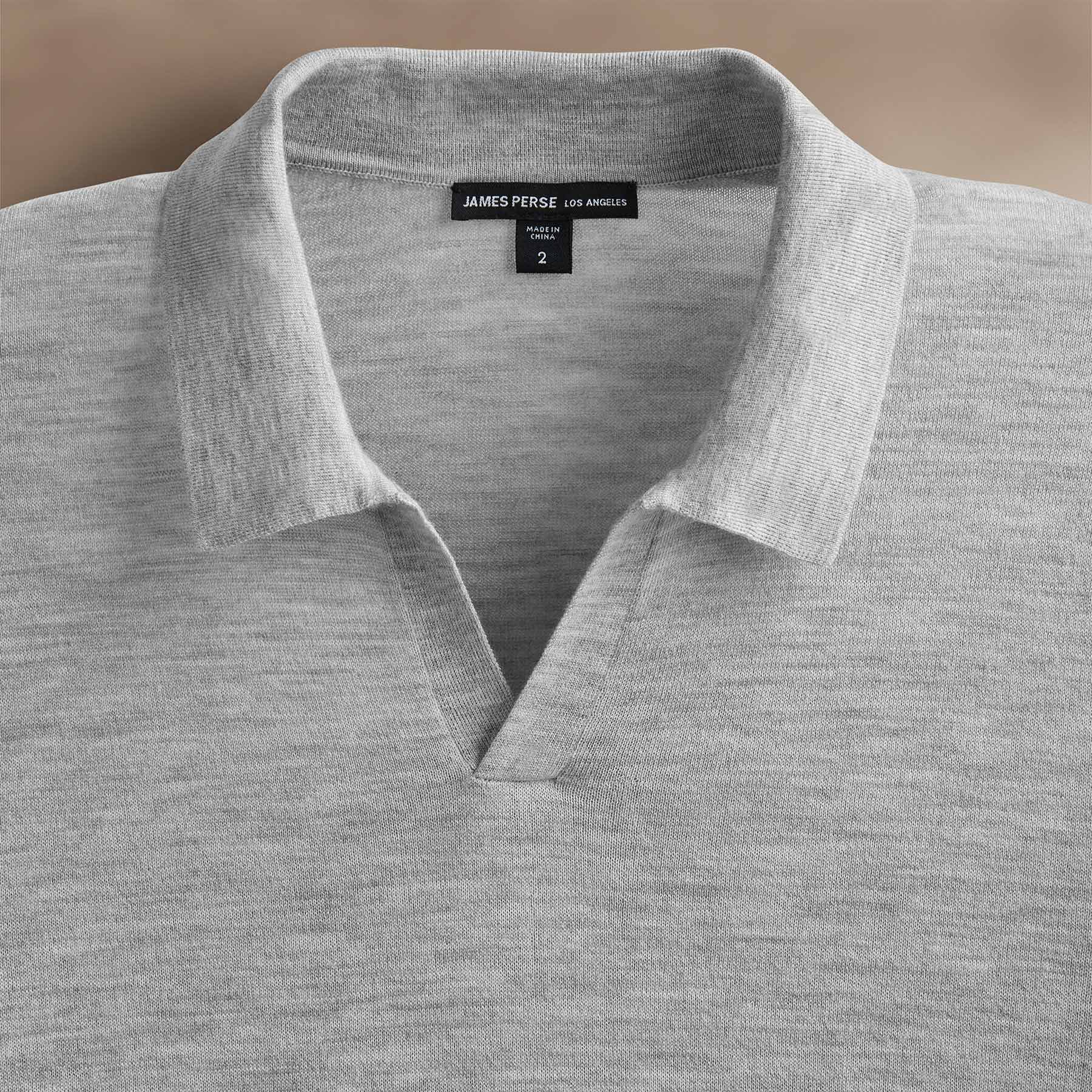 Ultra Fine Cashmere Open Polo in Light Heather Grey | James Perse Los Angeles