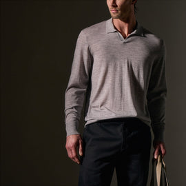 Ultra Fine Cashmere Open Polo in Light Heather Grey | James Perse Los Angeles