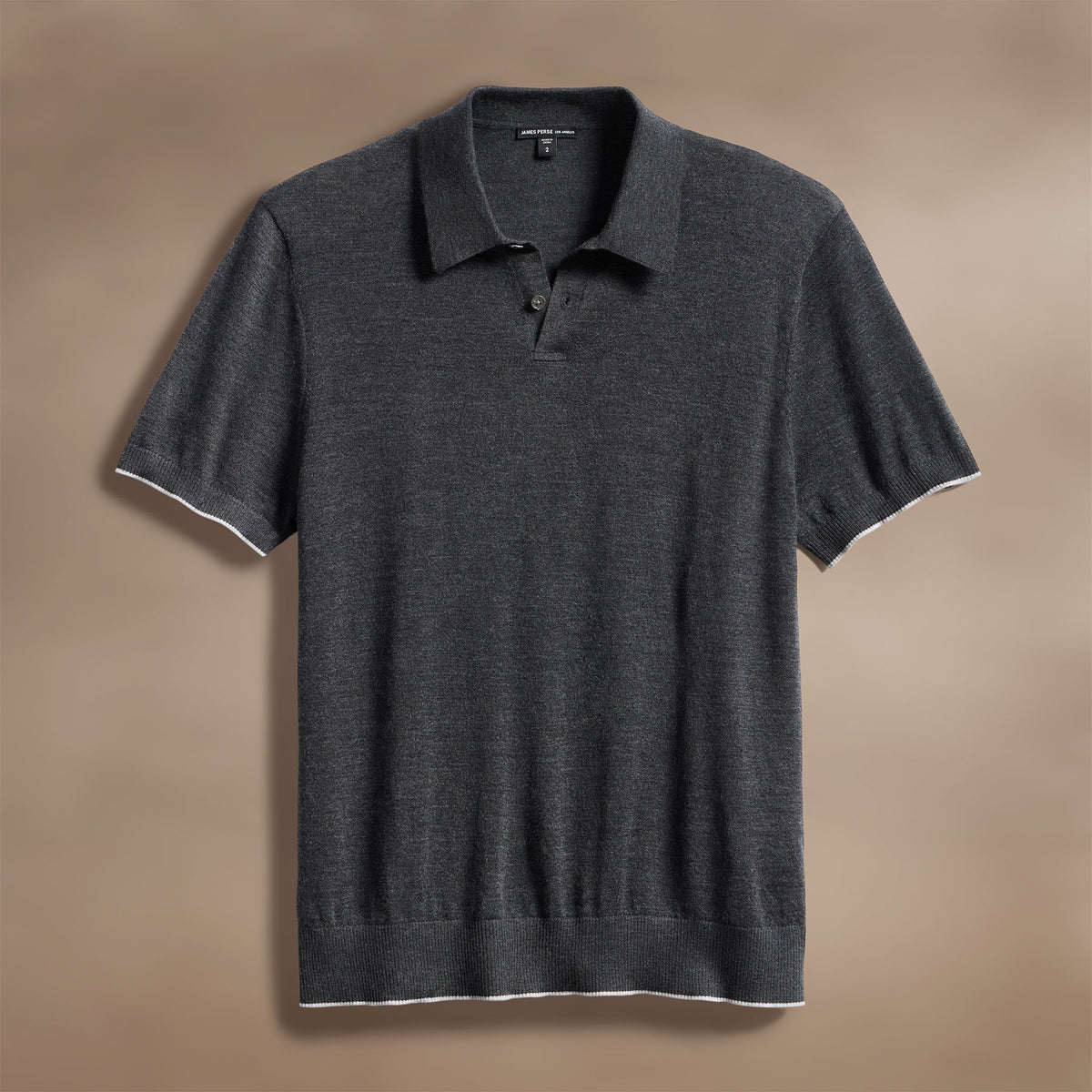 Ultra Fine Cashmere Tipped Polo in Coal/Light Heather Grey | James Perse Los Angeles