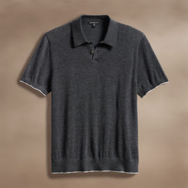 Ultra Fine Cashmere Tipped Polo in Coal/Light Heather Grey | James Perse Los Angeles