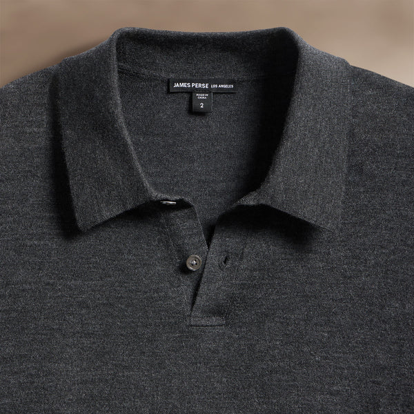 Ultra Fine Cashmere Tipped Polo in Coal/Light Heather Grey | James Perse Los Angeles