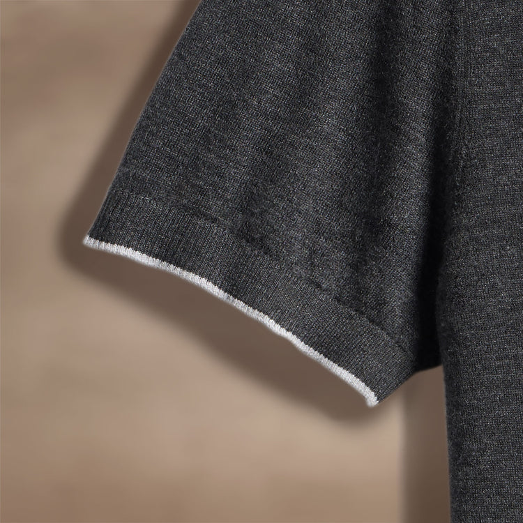 Ultra Fine Cashmere Tipped Polo in Coal/Light Heather Grey | James Perse Los Angeles