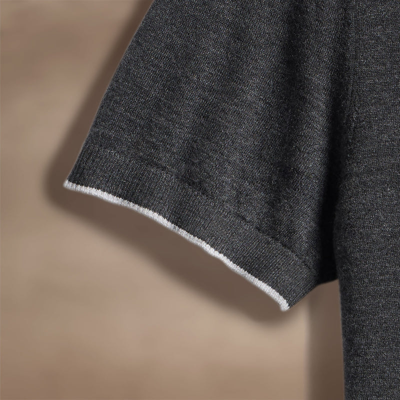 Ultra Fine Cashmere Tipped Polo in Coal/Light Heather Grey | James Perse Los Angeles