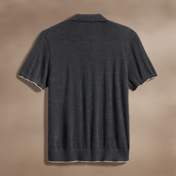 Ultra Fine Cashmere Tipped Polo in Coal/Light Heather Grey | James Perse Los Angeles