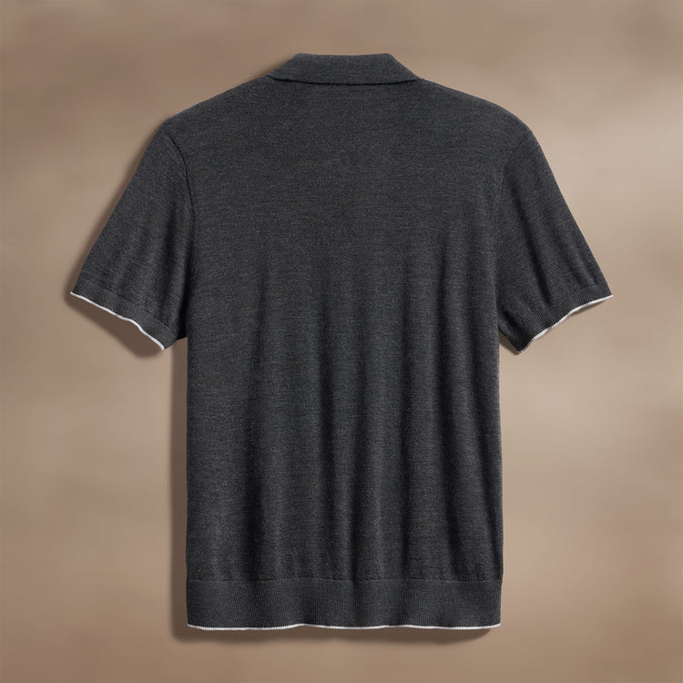 Ultra Fine Cashmere Tipped Polo in Coal/Light Heather Grey | James Perse Los Angeles