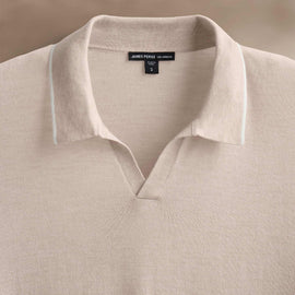Ultra Fine Cshmr Tpd Open Polo in Balsa/Ivory | James Perse Los Angeles