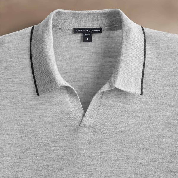 Ultra Fine Cshmr Tpd Open Polo in Light Heather Grey/Coal | James Perse Los Angeles
