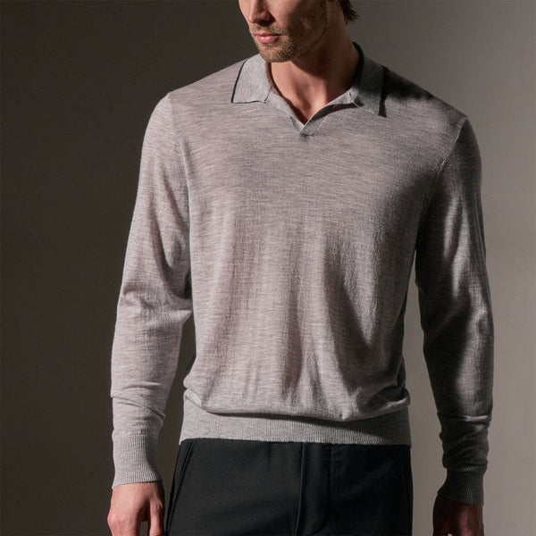 Ultra Fine Cshmr Tpd Open Polo in Light Heather Grey/Coal | James Perse Los Angeles