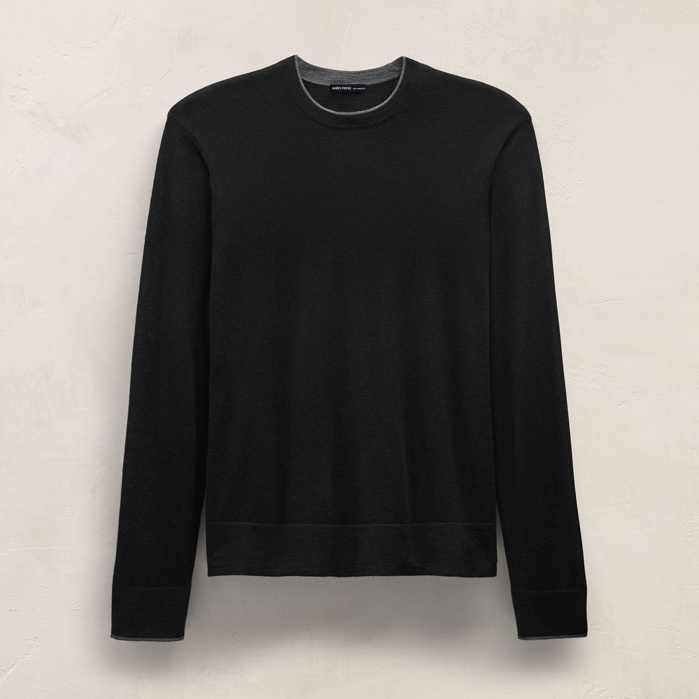 Ultrafine Cashmere Tipped Crew in Black/Charcoal | James Perse Los Angeles