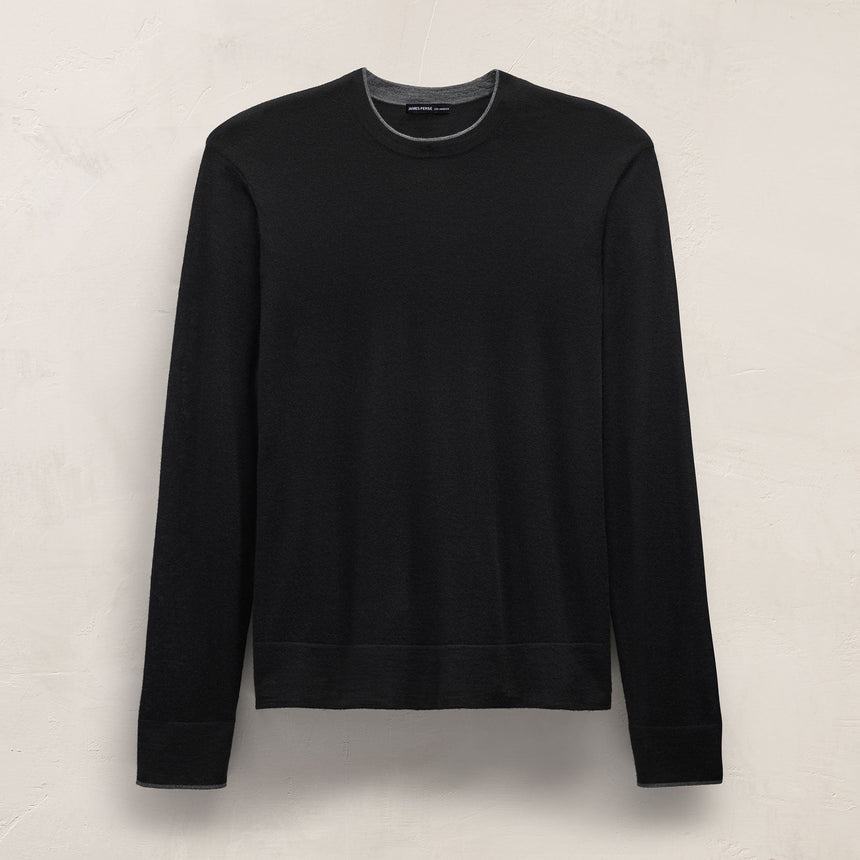 Ultrafine Cashmere Tipped Crew in Black/Charcoal | James Perse Los Angeles