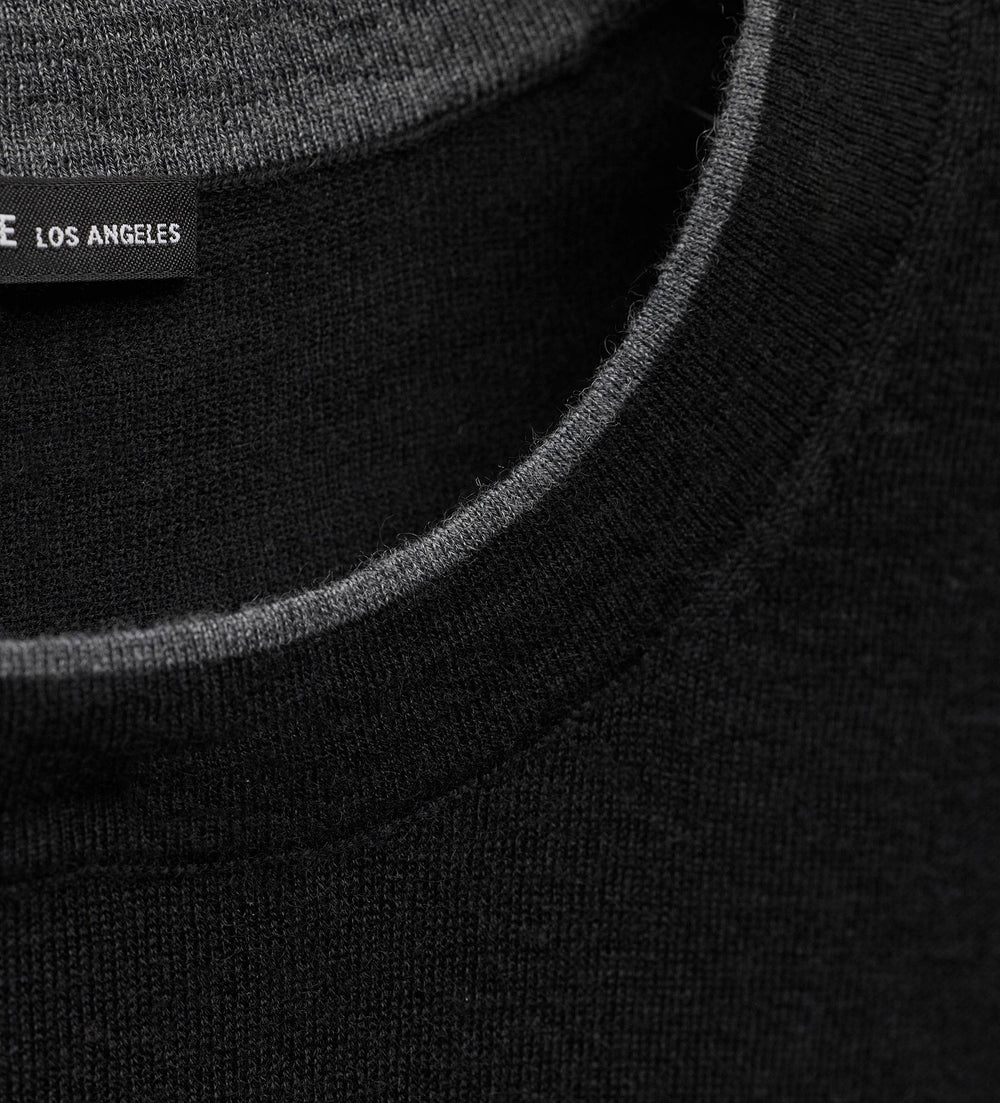Ultrafine Cashmere Tipped Crew in Black/Charcoal | James Perse Los Angeles