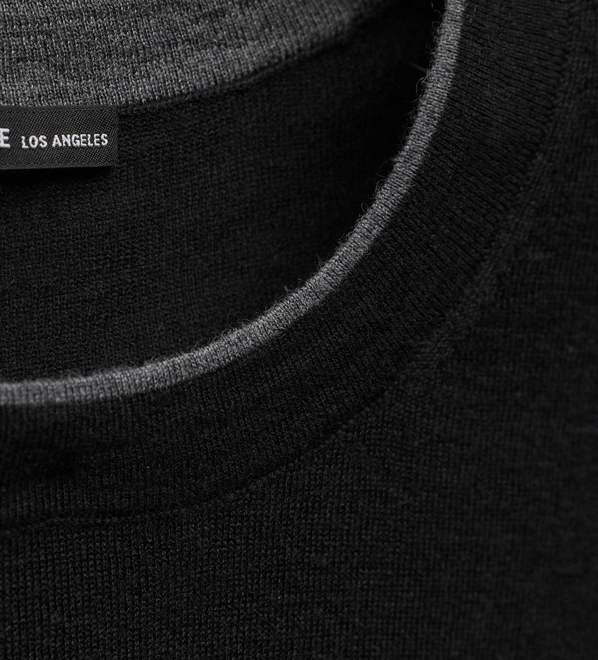 Ultrafine Cashmere Tipped Crew in Black/Charcoal | James Perse Los Angeles