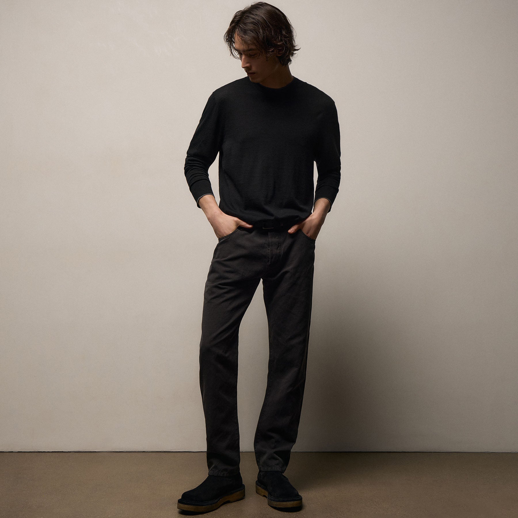Ultrafine Cashmere Tipped Crew in Black/Charcoal | James Perse Los Angeles