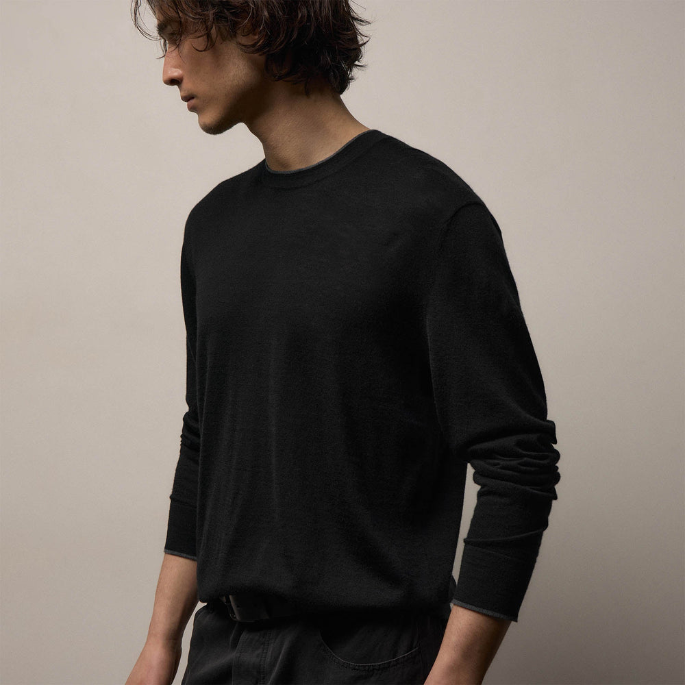 Ultrafine Cashmere Tipped Crew in Black/Charcoal | James Perse Los Angeles