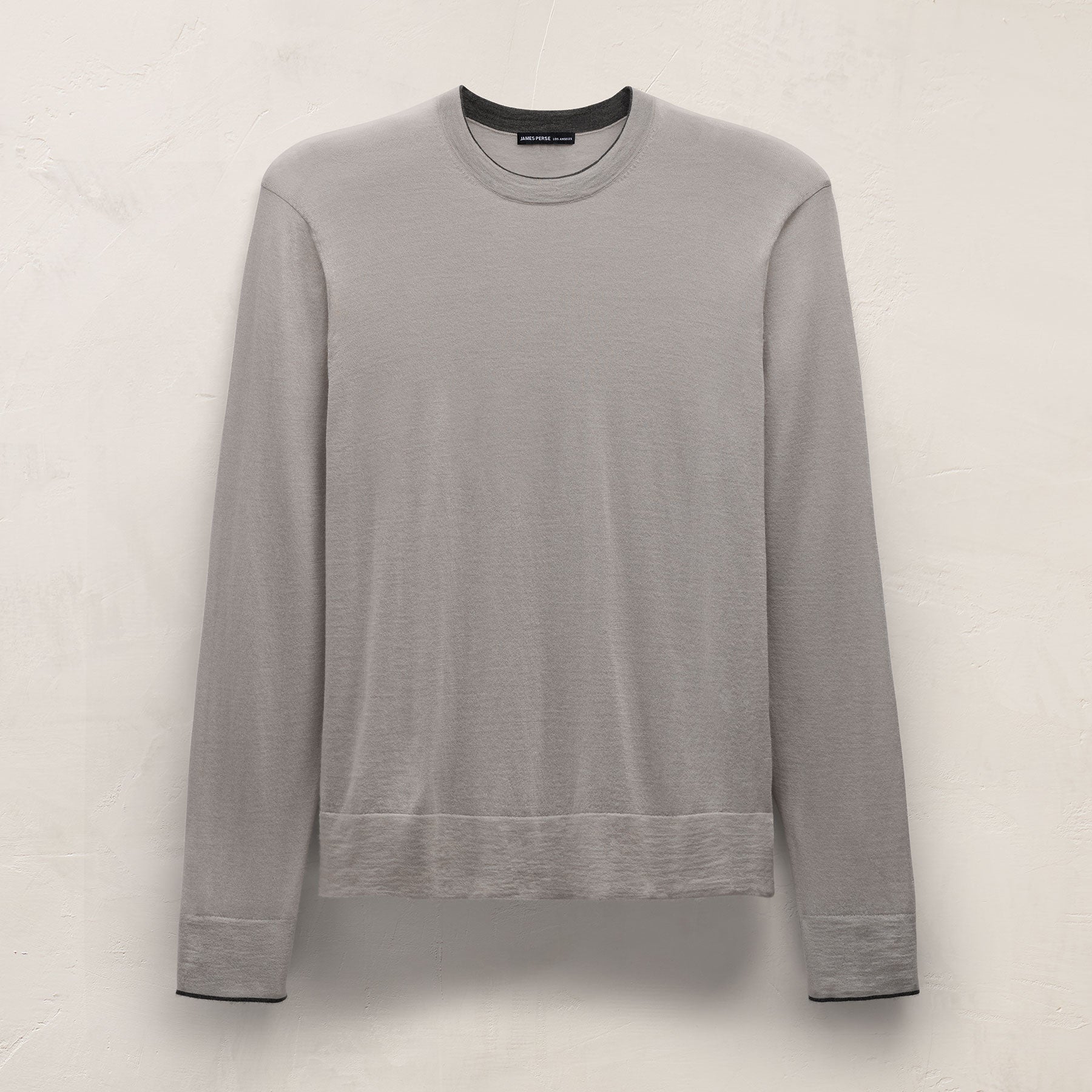 Ultrafine Cashmere Tipped Crew in Fog/Charcoal | James Perse Los Angeles
