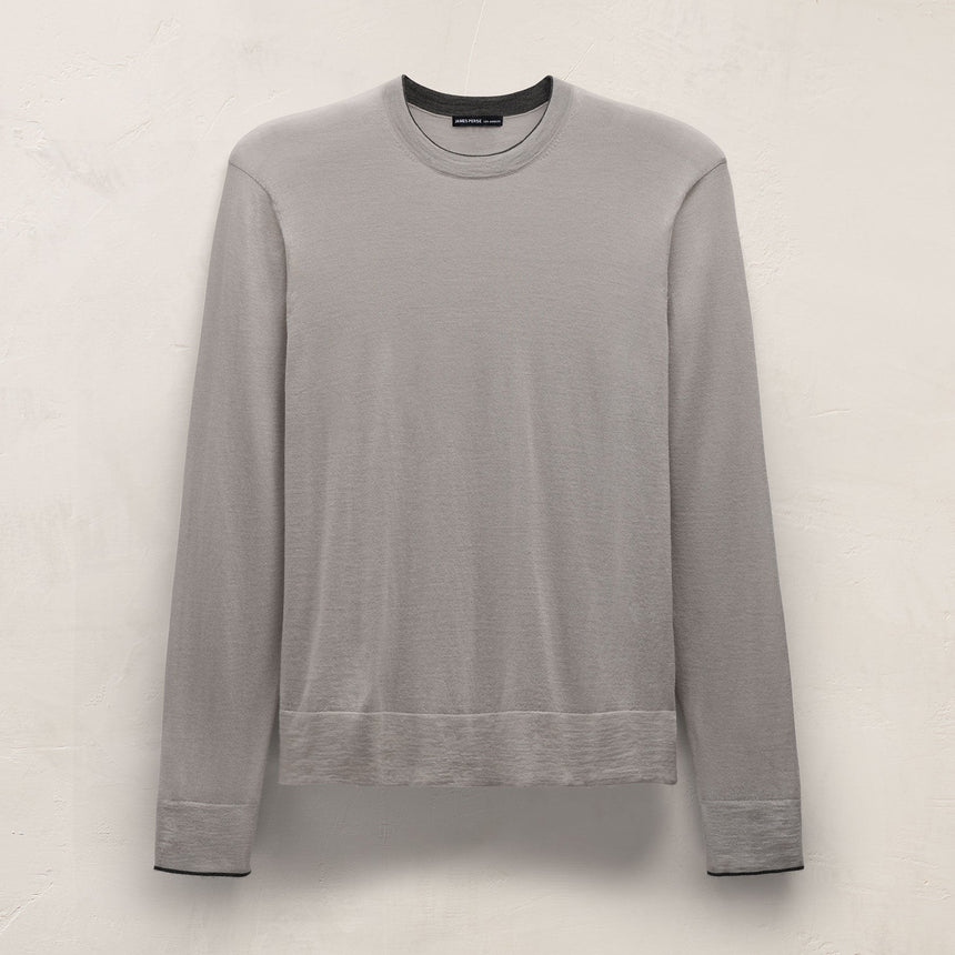 Ultrafine Cashmere Tipped Crew in Fog/Charcoal | James Perse Los Angeles