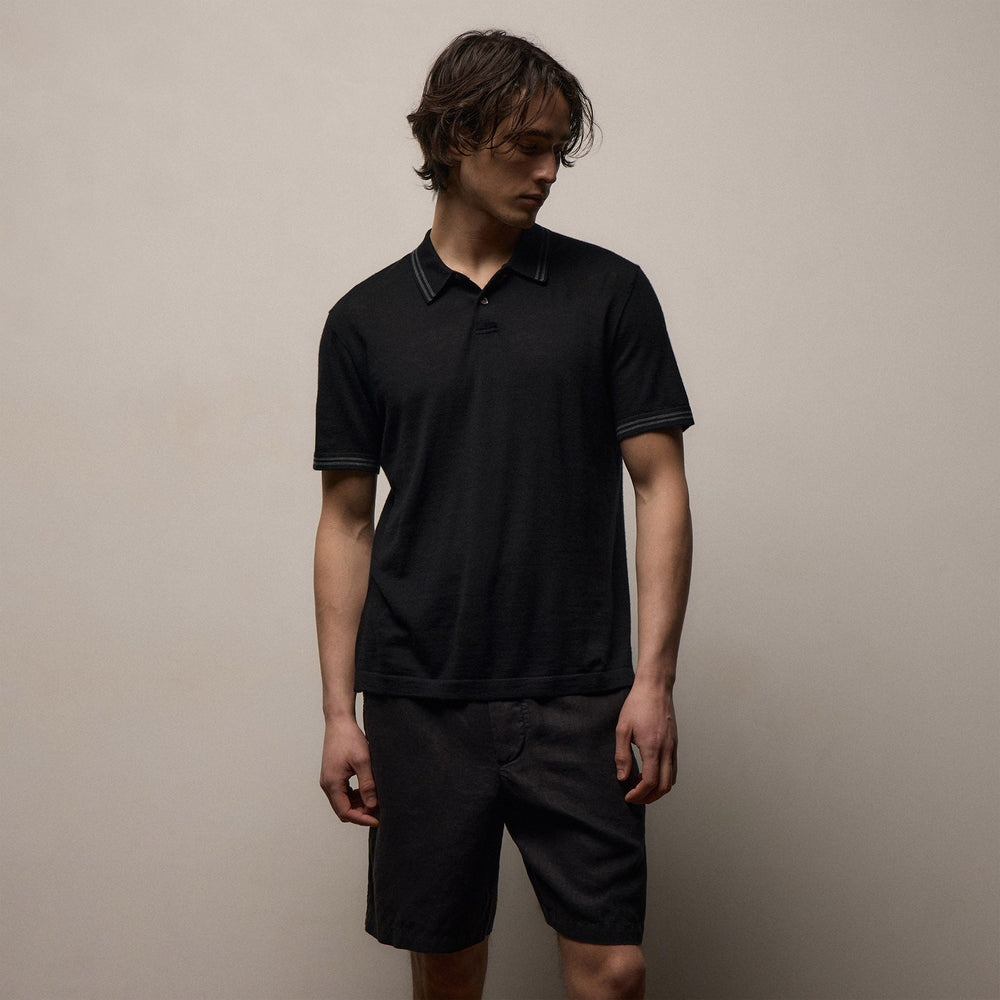 Ultrafine Cashmere Tipped Polo in Black/Charcoal | James Perse Los Angeles