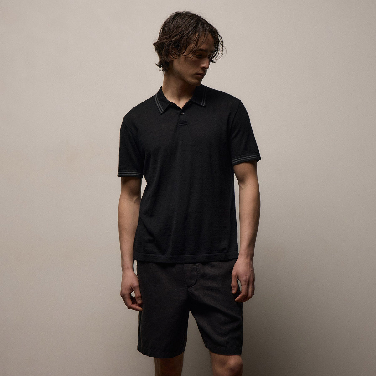 Ultrafine Cashmere Tipped Polo in Black/Charcoal | James Perse Los Angeles