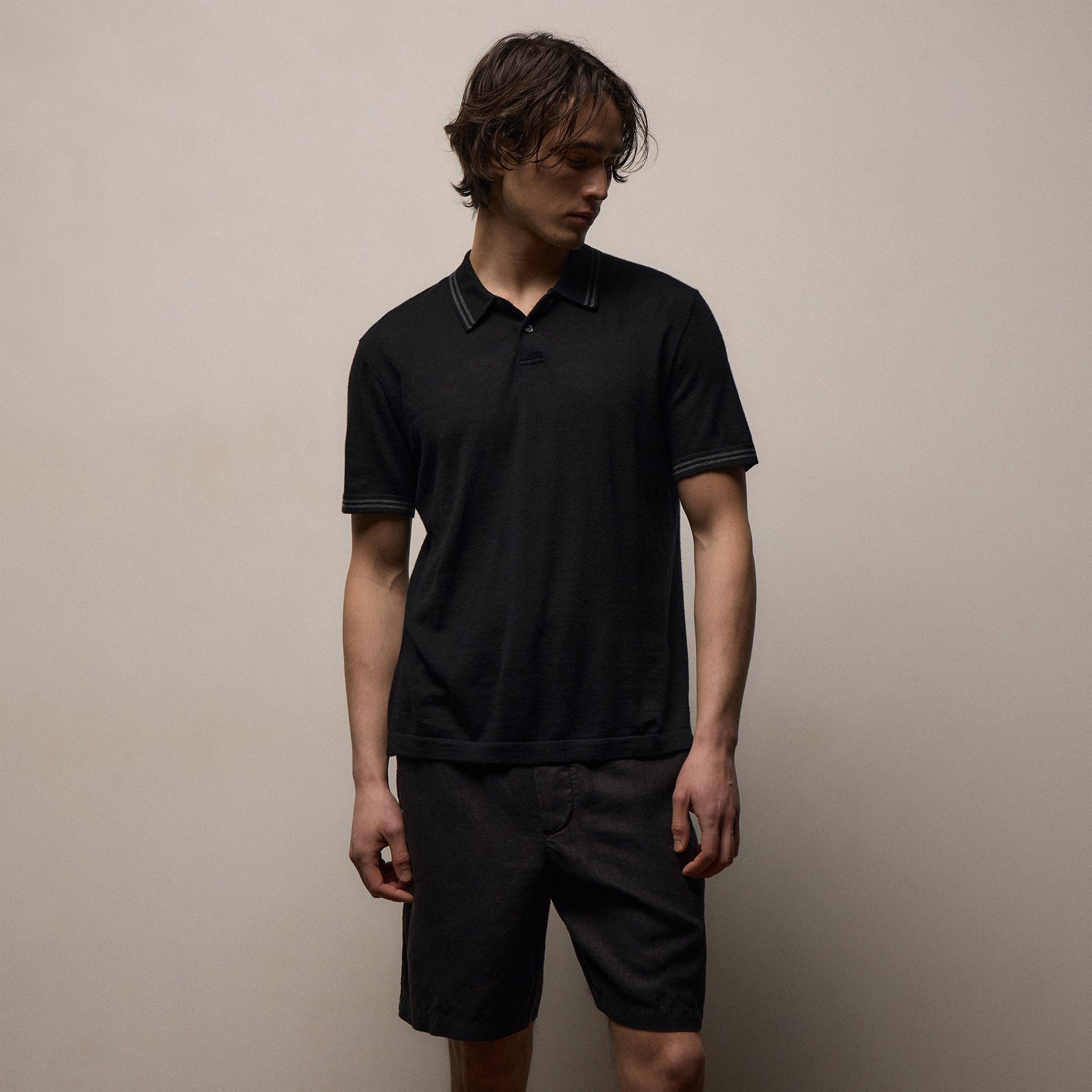 Ultrafine Cashmere Tipped Polo in Black/Charcoal | James Perse Los Angeles