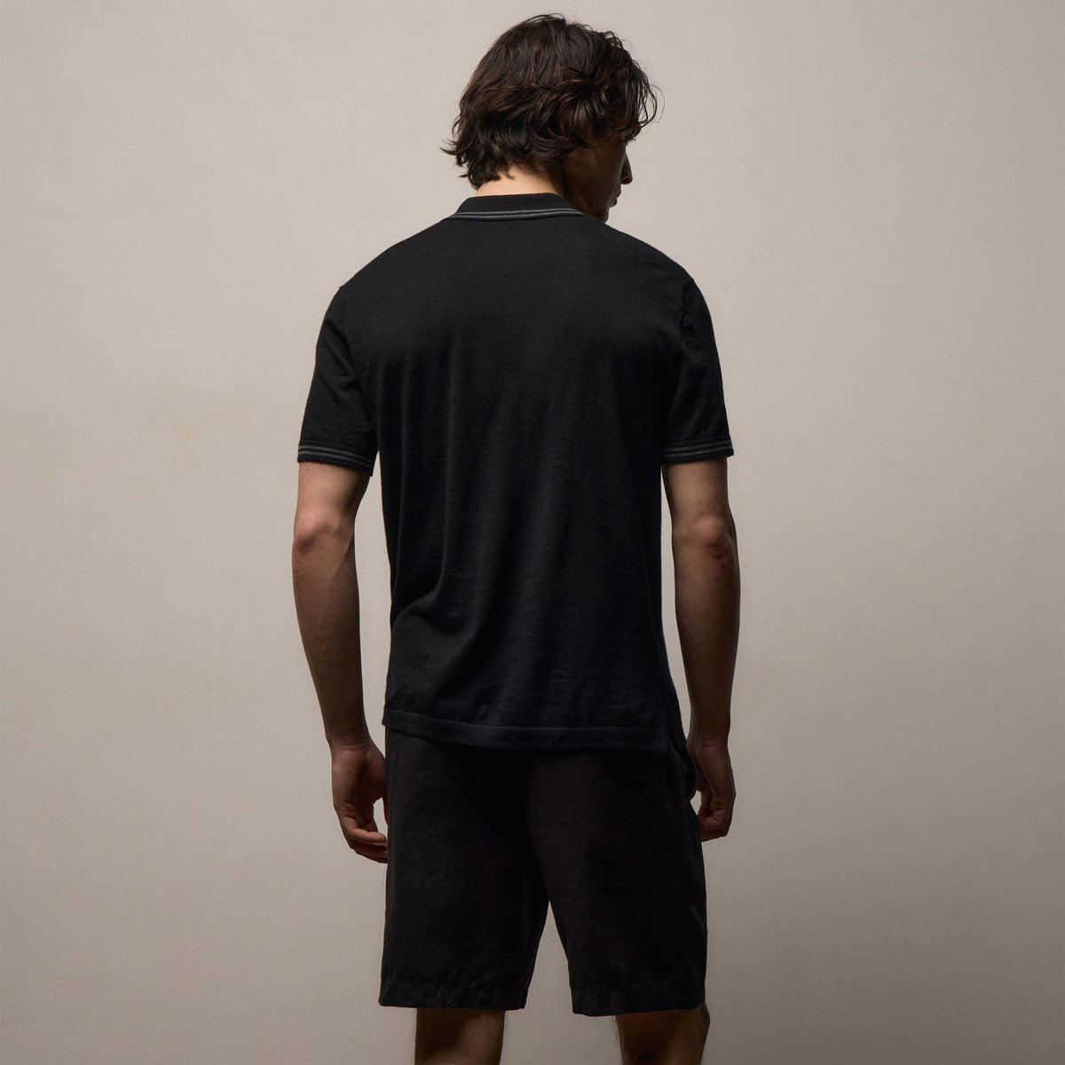 Ultrafine Cashmere Tipped Polo in Black/Charcoal | James Perse Los Angeles