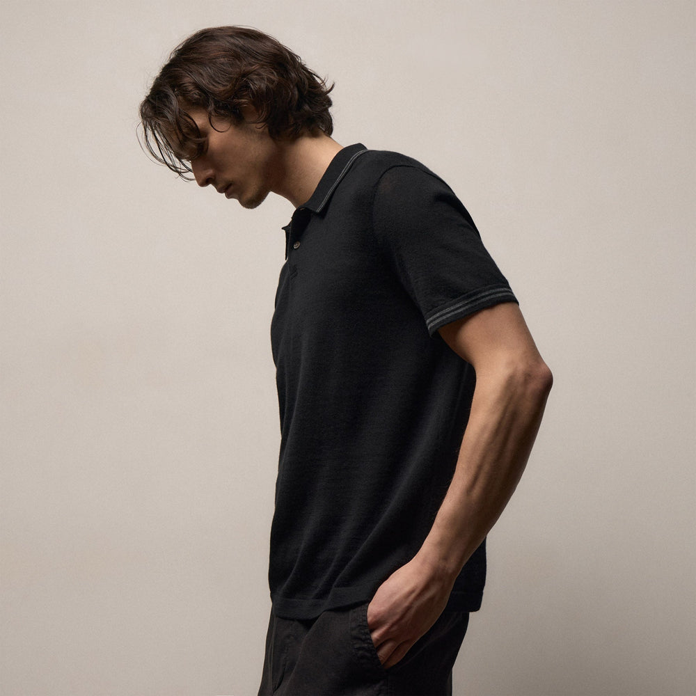 Ultrafine Cashmere Tipped Polo in Black/Charcoal | James Perse Los Angeles