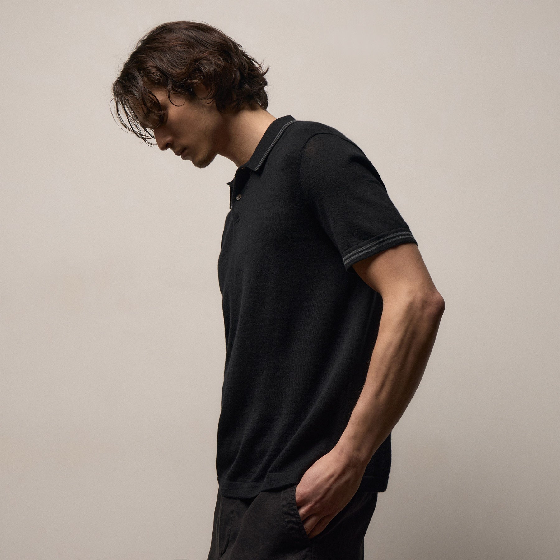 Ultrafine Cashmere Tipped Polo in Black/Charcoal | James Perse Los Angeles