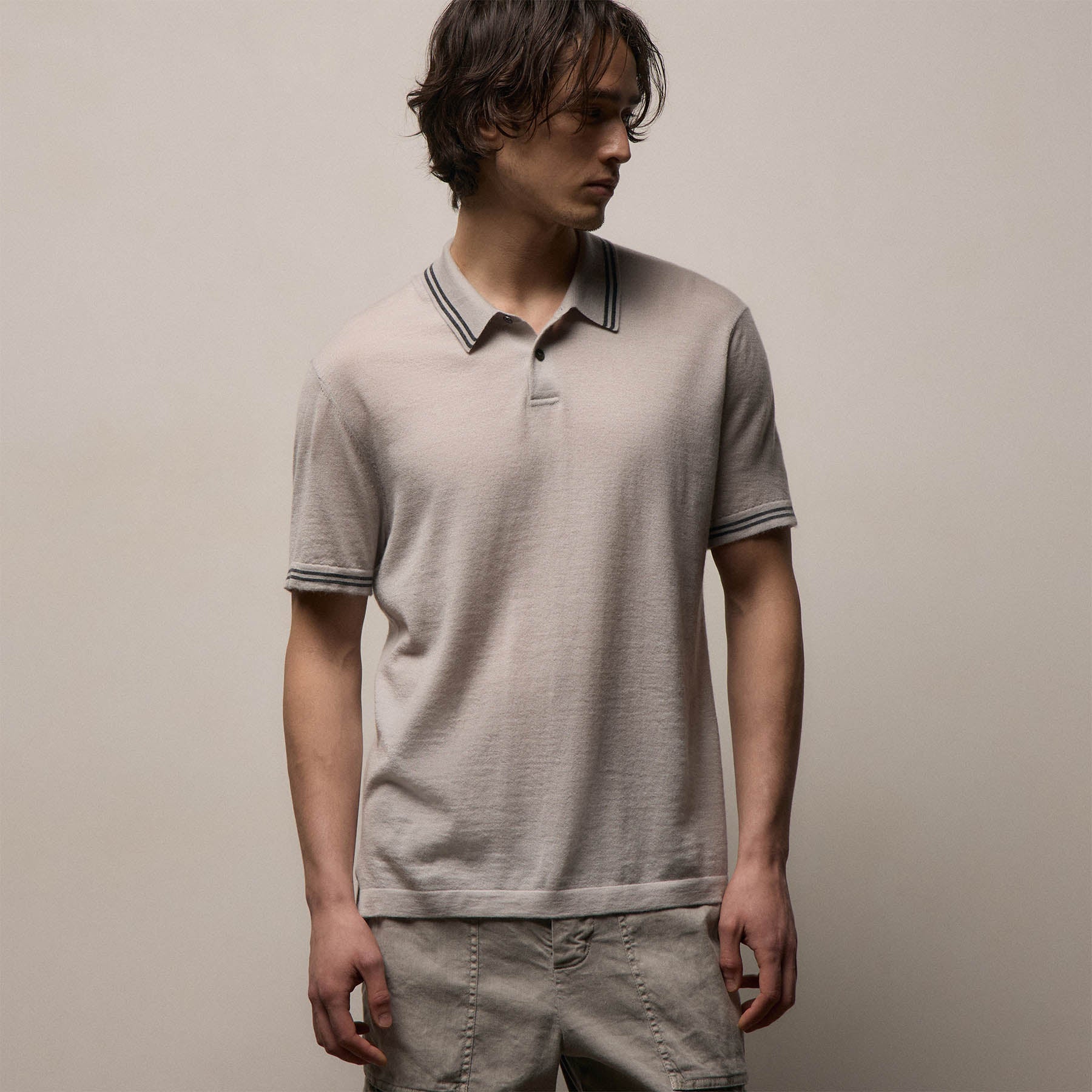 Ultrafine Cashmere Tipped Polo in Fog/Charcoal | James Perse Los Angeles