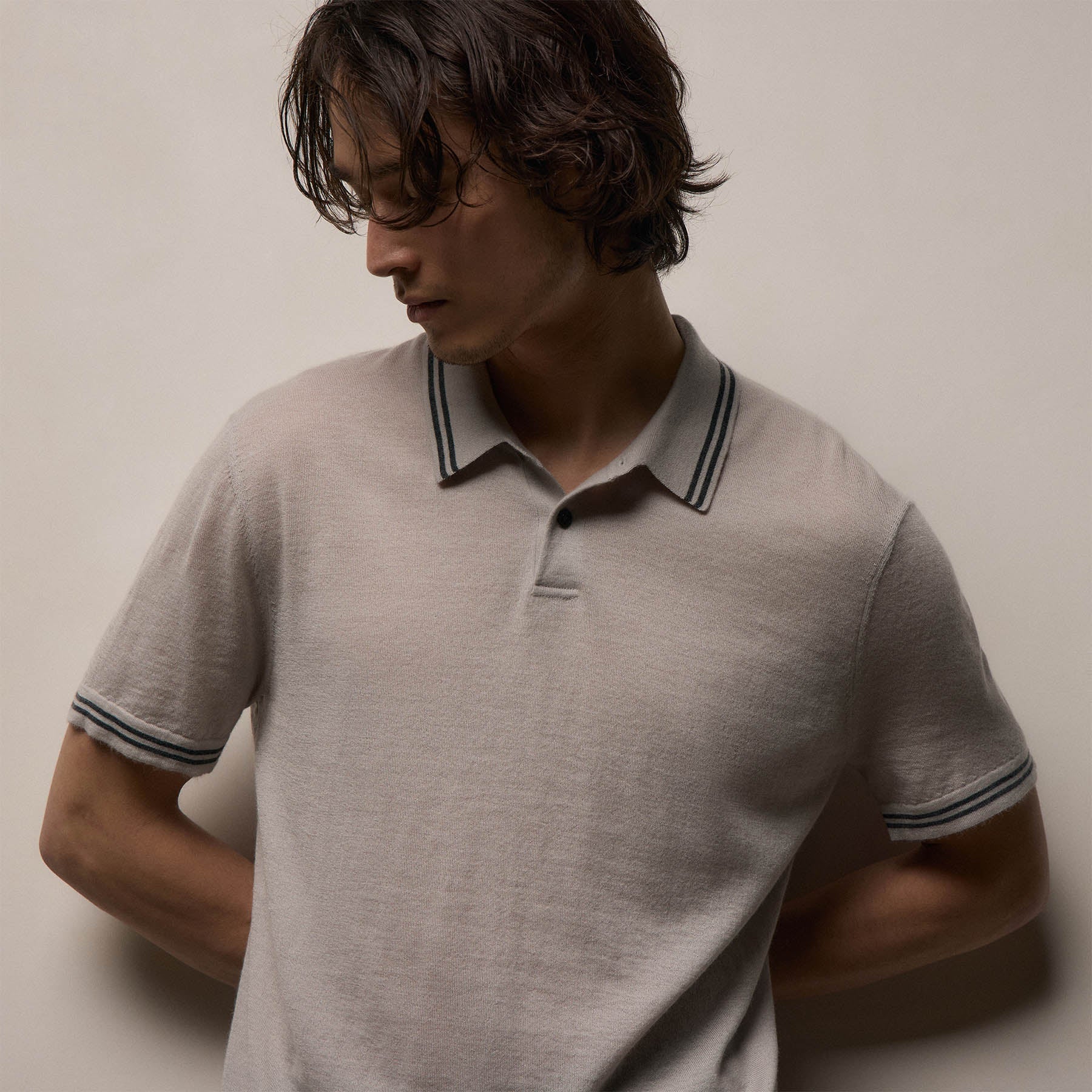 Ultrafine Cashmere Tipped Polo in Fog/Charcoal | James Perse Los Angeles