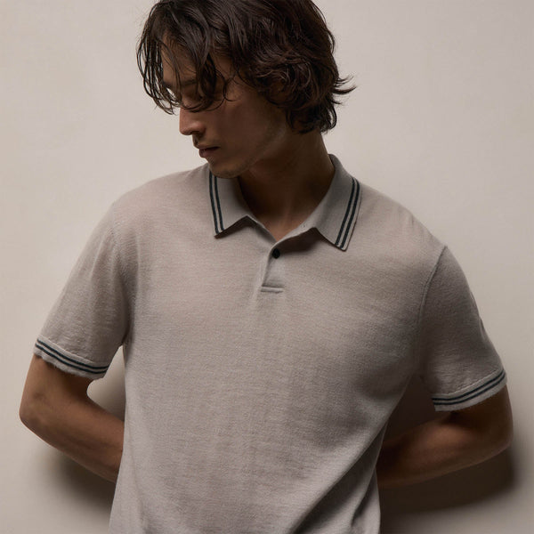 Ultrafine Cashmere Tipped Polo in Fog/Charcoal | James Perse Los Angeles