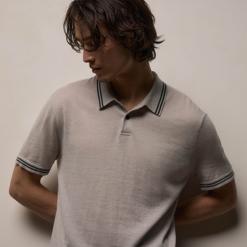 Ultrafine Cashmere Tipped Polo in Fog/Charcoal | James Perse Los Angeles