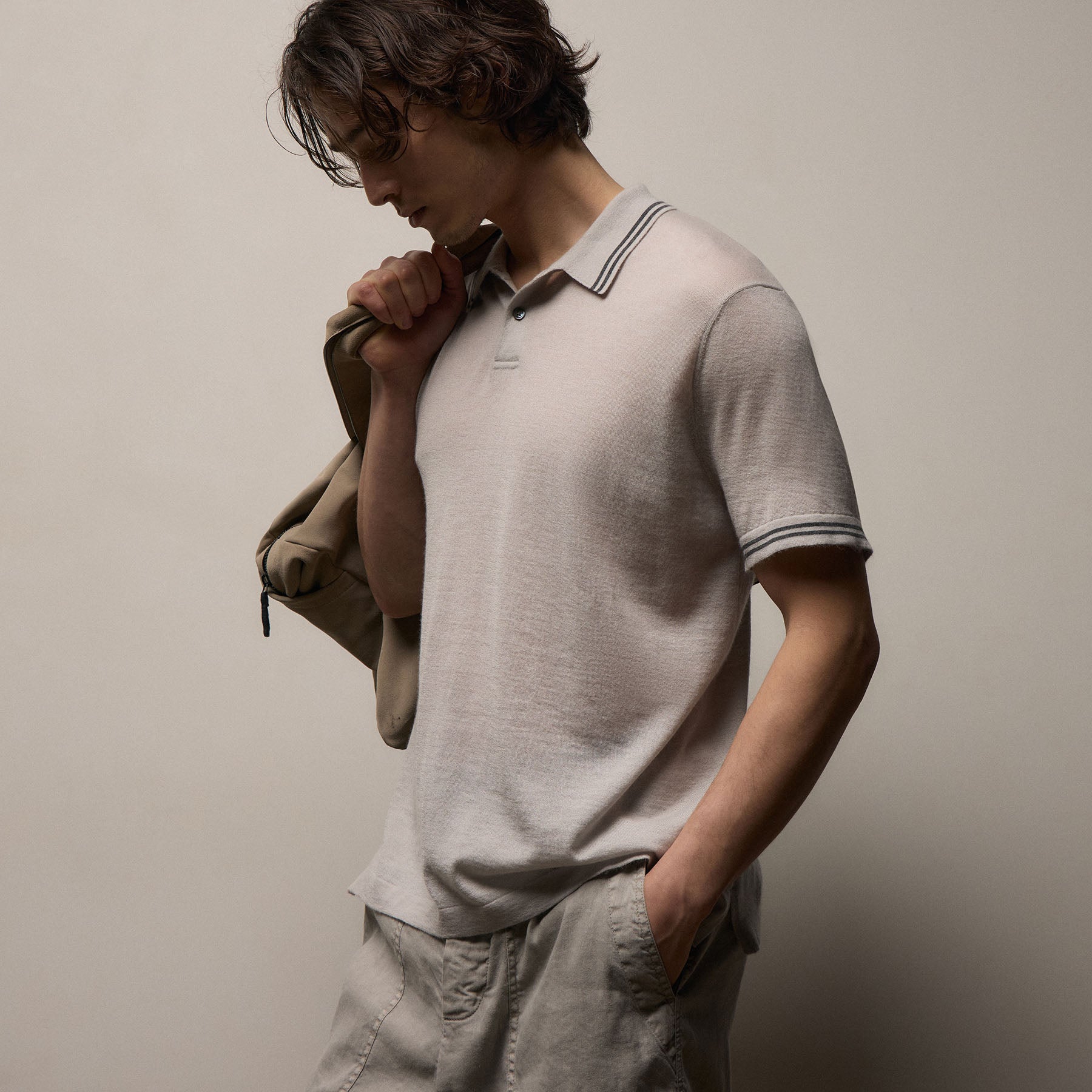 Ultrafine Cashmere Tipped Polo in Fog/Charcoal | James Perse Los Angeles
