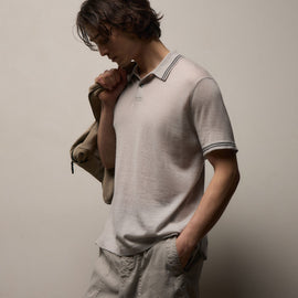 Ultrafine Cashmere Tipped Polo in Fog/Charcoal | James Perse Los Angeles